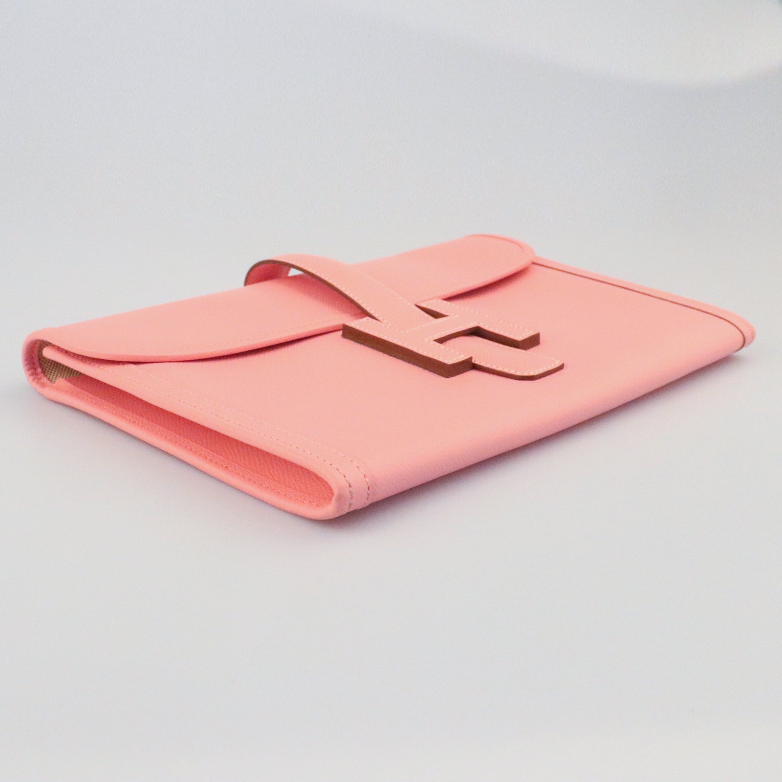 HERMES Epsom Leather Jije Elan PM Clutch Candy Powder