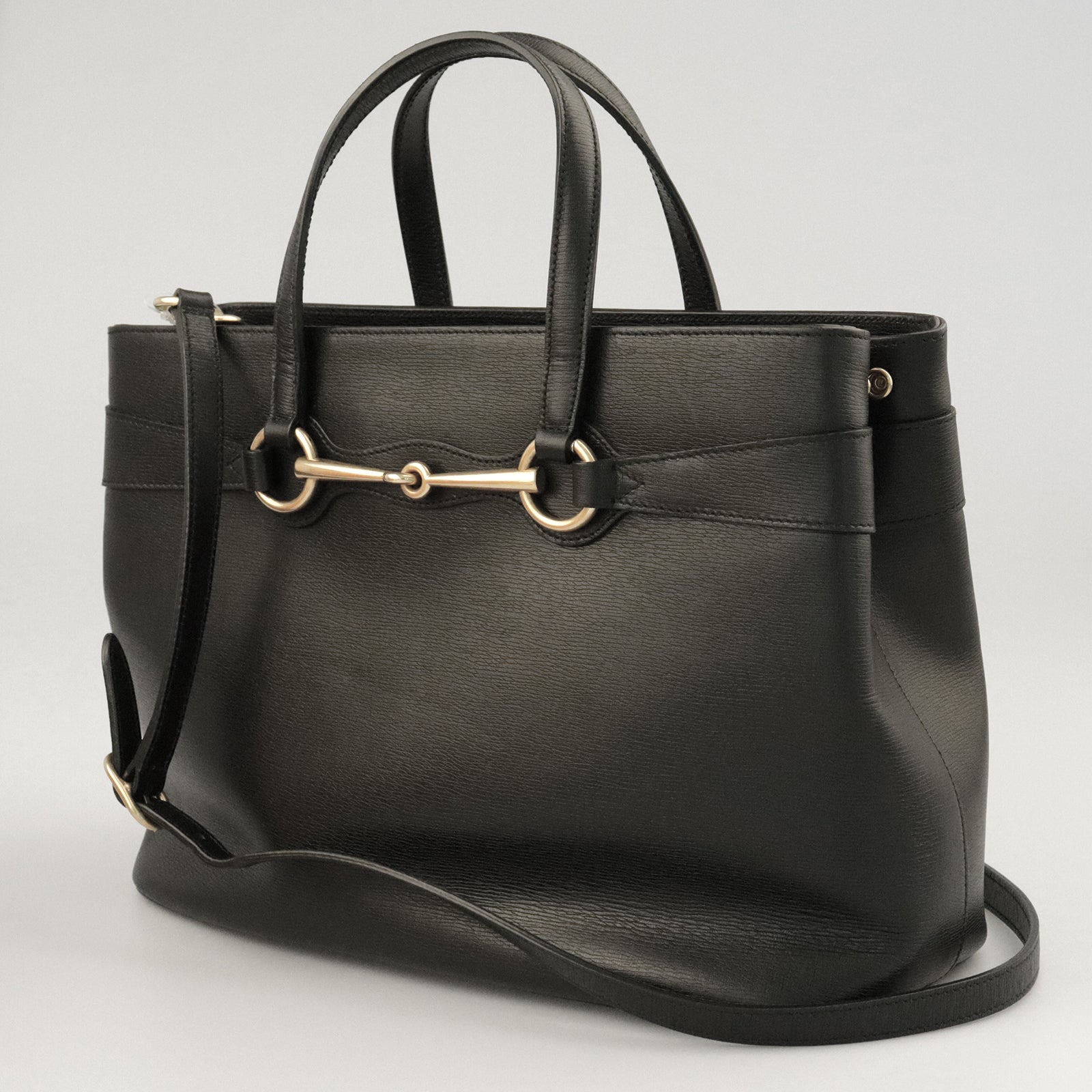 GUCCI cowhide leather Horsebit gold buckle handle shoulder bag black