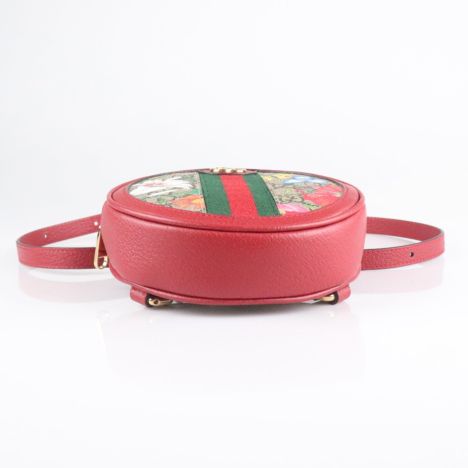 GUCCI 涂层帆布Ophidia Floral Round Backpack Bag金扣肩背袋红色