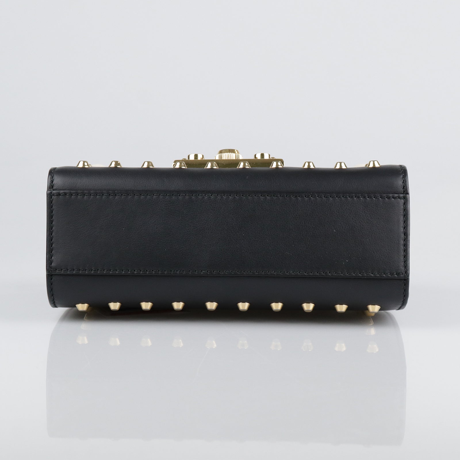 GUCCI Leather Padlock Studded Gold Buckle Shoulder Bag Black