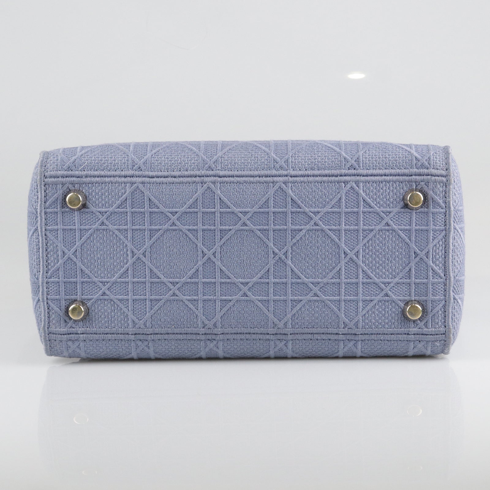 Dior canvas Lady Dior gold buckle handle shoulder bag blue