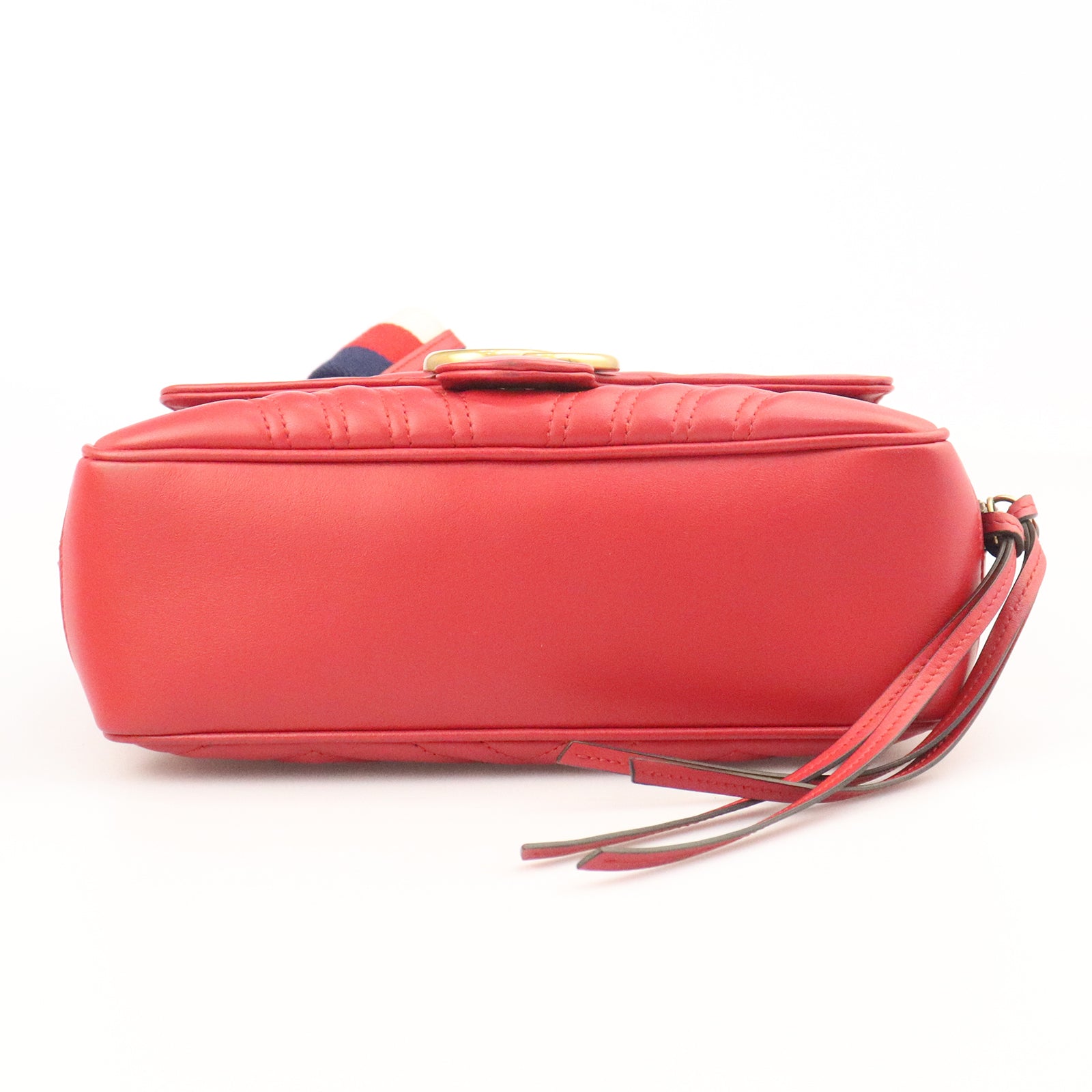 GUCCI cowhide leather GG Marmont gold buckle handle shoulder bag red