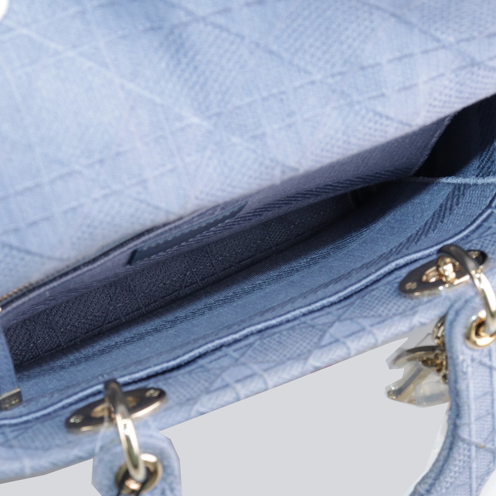 Dior canvas Lady Dior gold buckle handle shoulder bag blue