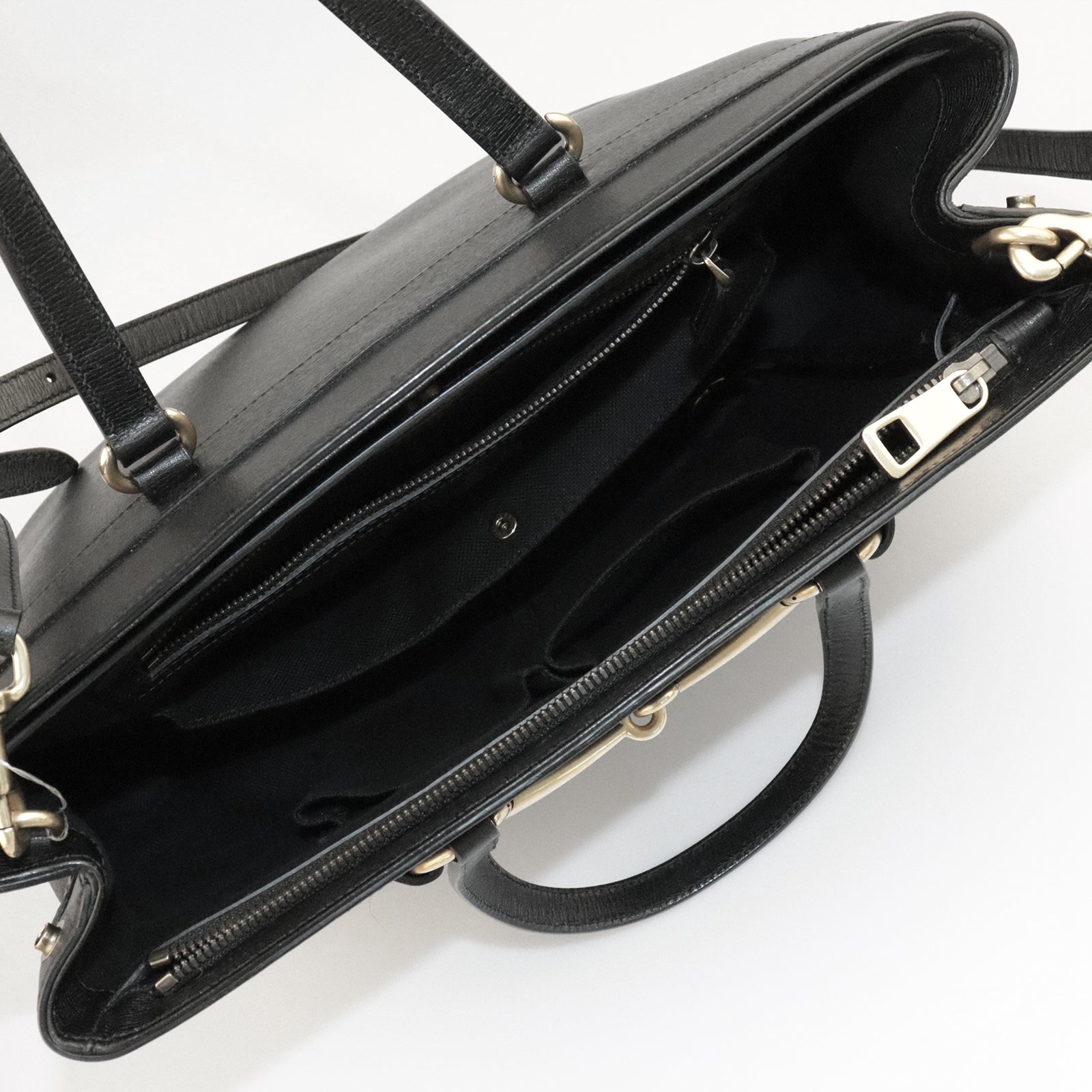 GUCCI cowhide leather Horsebit gold buckle handle shoulder bag black