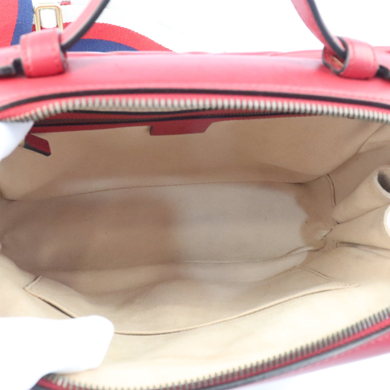 GUCCI cowhide leather GG Marmont gold buckle handle shoulder bag red