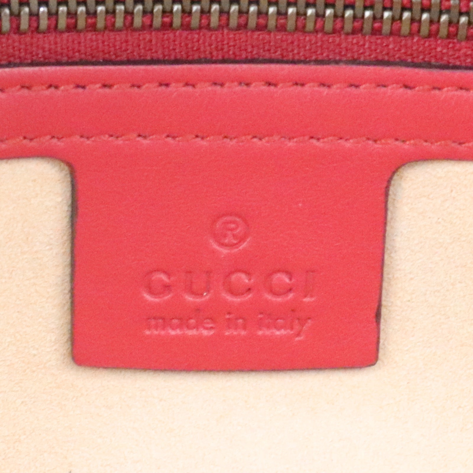 GUCCI cowhide leather GG Marmont gold buckle handle shoulder bag red