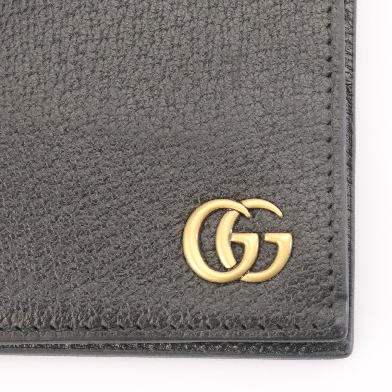 GUCCI cowhide leather GG Marmont Wallet gold buckle wallet black