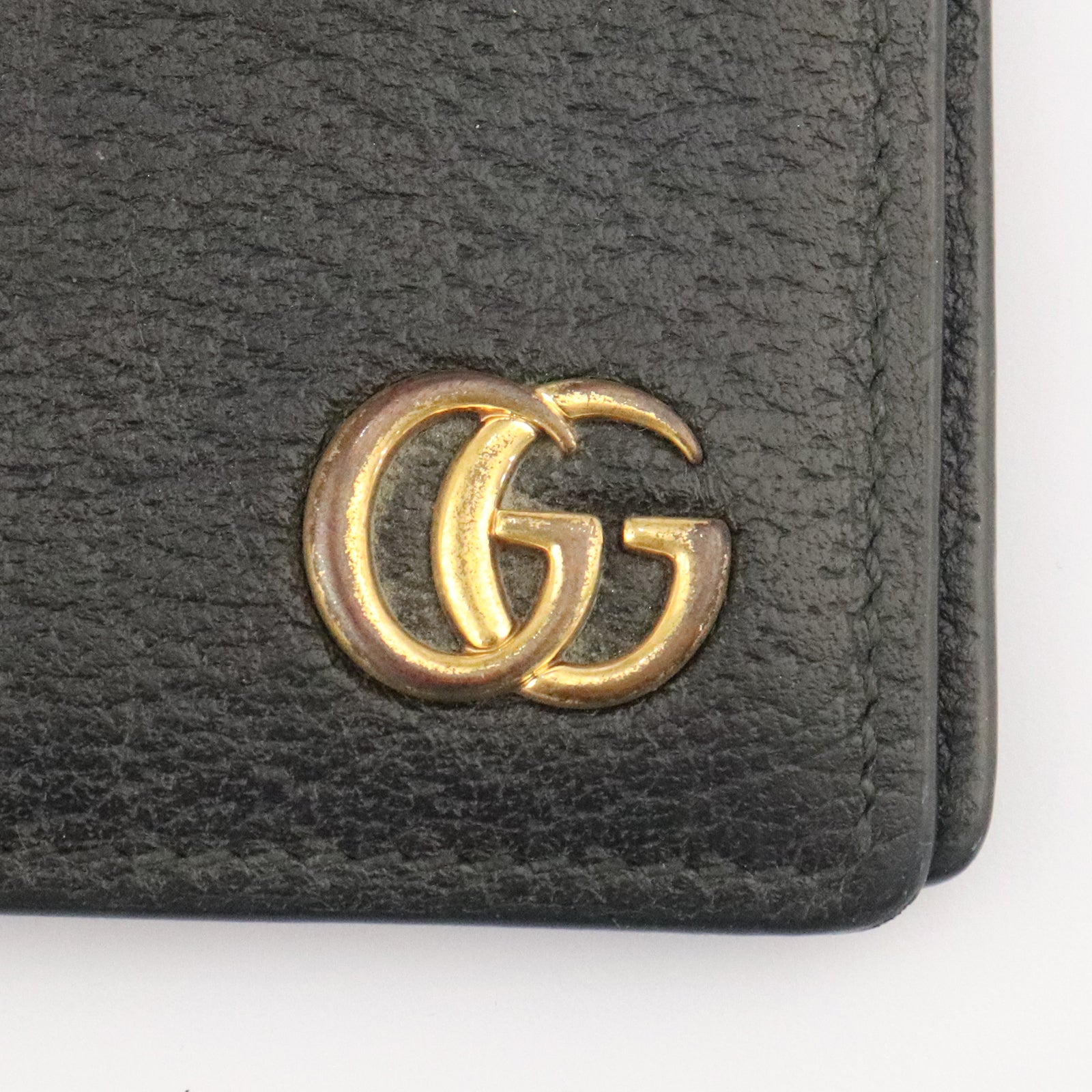 GUCCI cowhide leather GG Marmont Wallet gold buckle wallet black