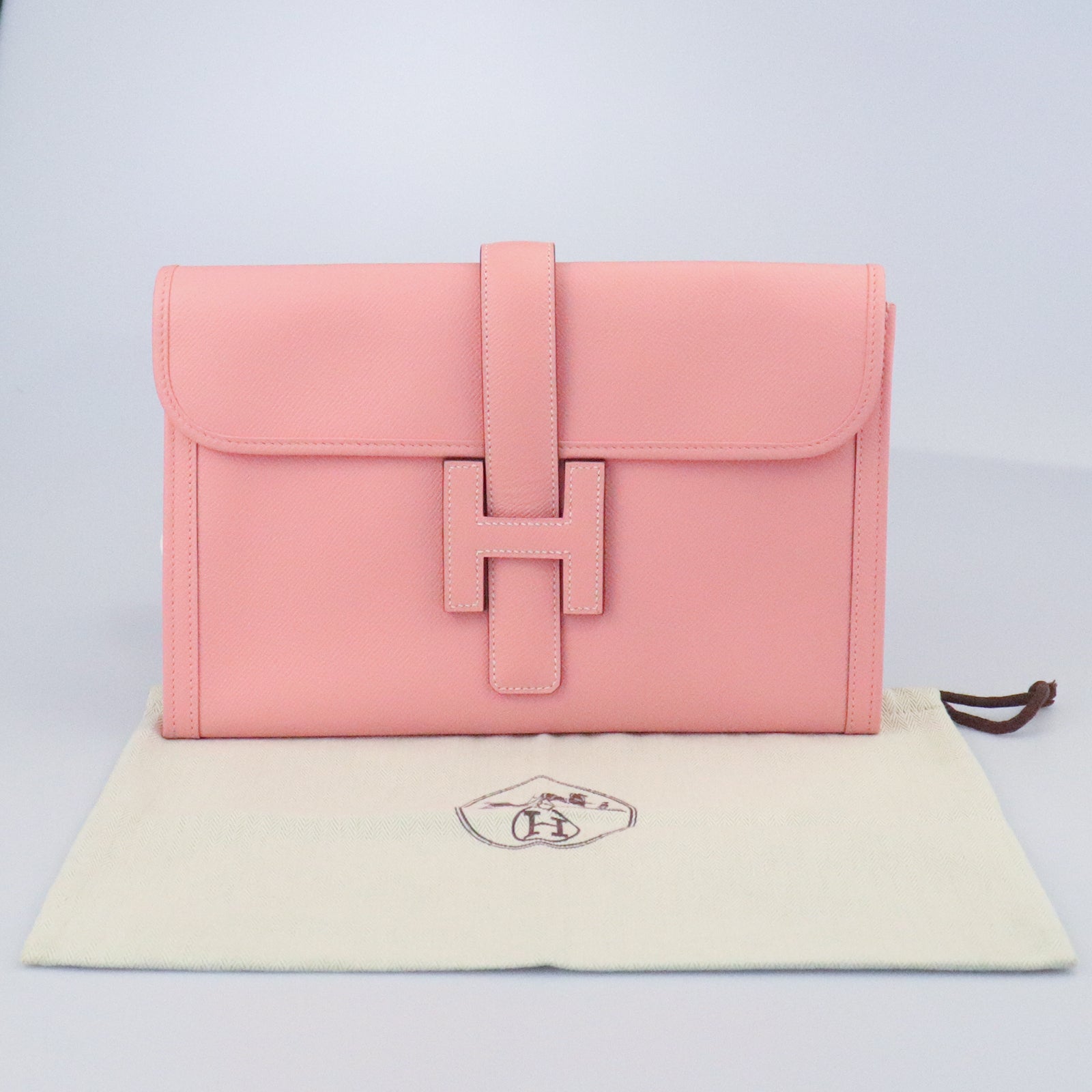 HERMES Epsom Leather Jije Elan PM Clutch Candy Powder