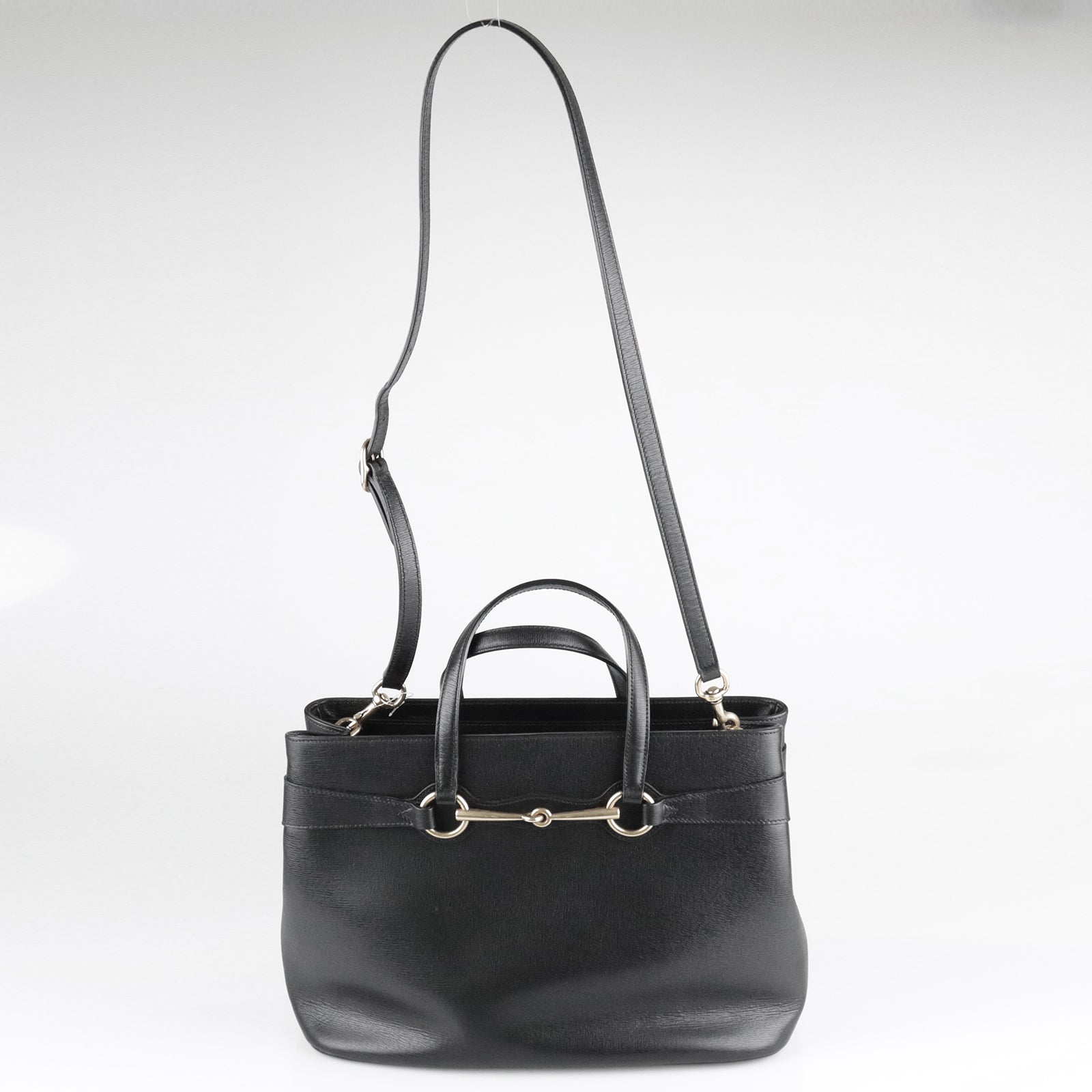 GUCCI cowhide leather Horsebit gold buckle handle shoulder bag black