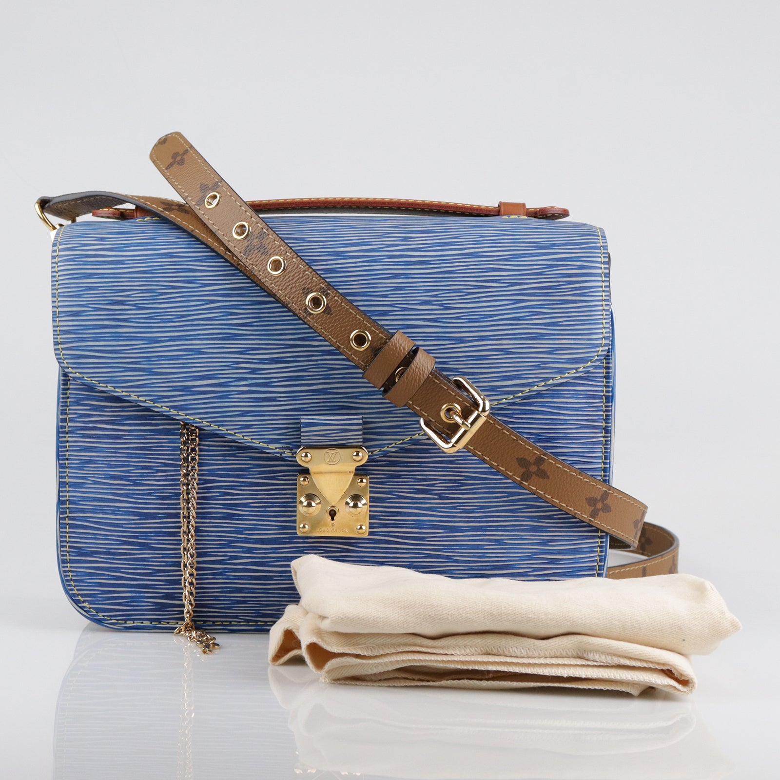 LOUIS VUITTON Epi/Monogram Reverse Pochette Metis Handle Shoulder Bag Blue/Brown