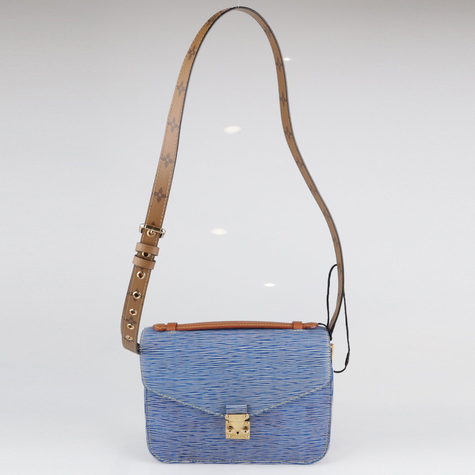 LOUIS VUITTON Epi/Monogram Reverse Pochette Metis Handle Shoulder Bag Blue/Brown