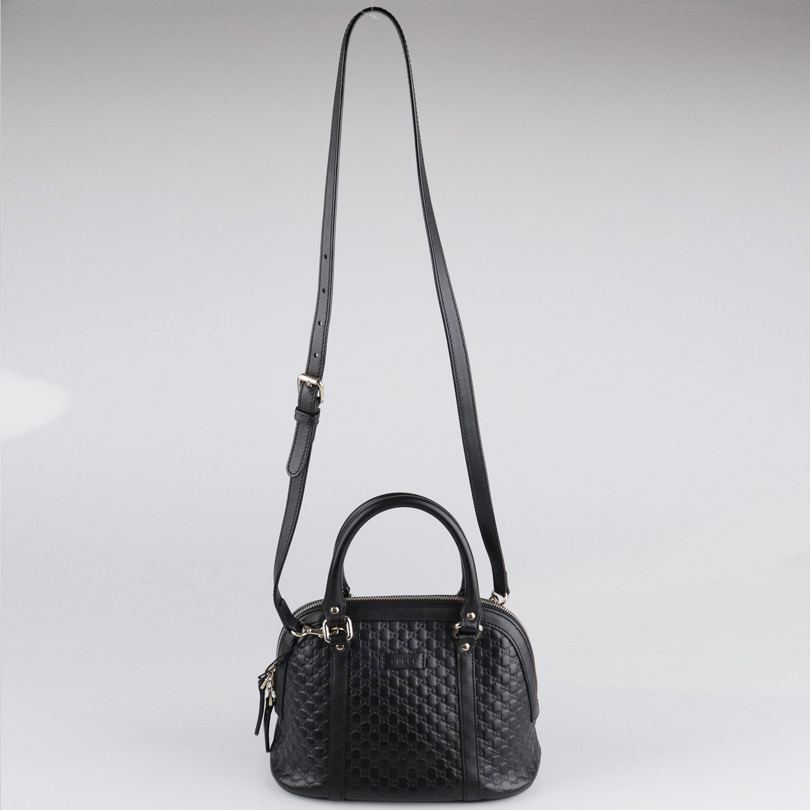 GUCCI Cowhide Leather Microguccissima Gold Buckle Handle Shoulder Bag Black