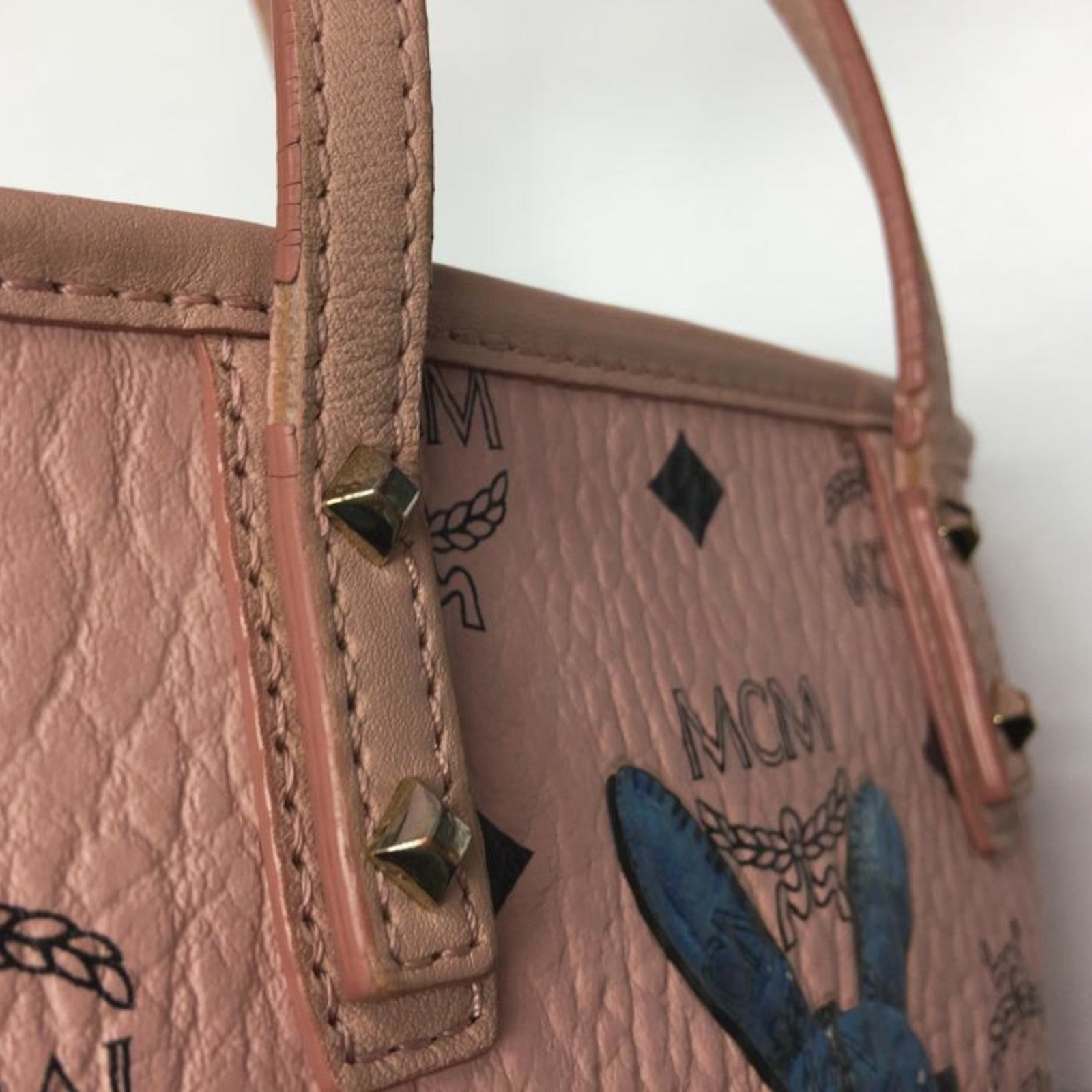 MCM Cowhide Leather 2way Shoulder Bag Gold Buckle Handle Shoulder Bag Pink