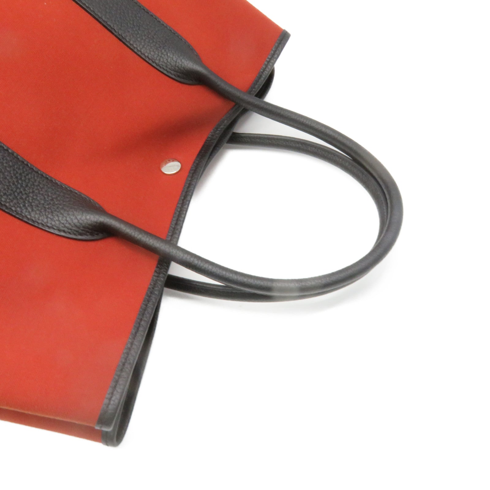 HERMES 帆布GardenParty PM Tote Bag銀扣手拿包紅色