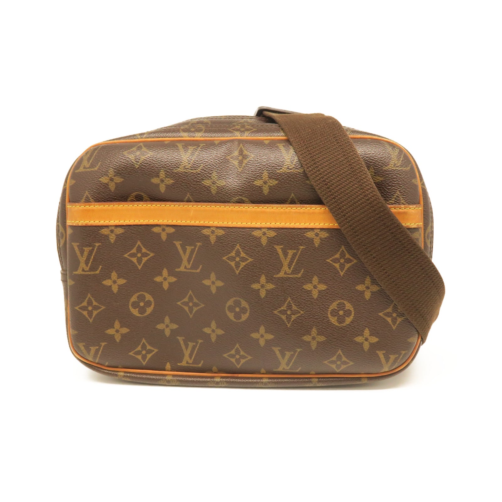 LOUIS VUITTON Monogram Reporter Gold Buckle Shoulder Bag Brown
