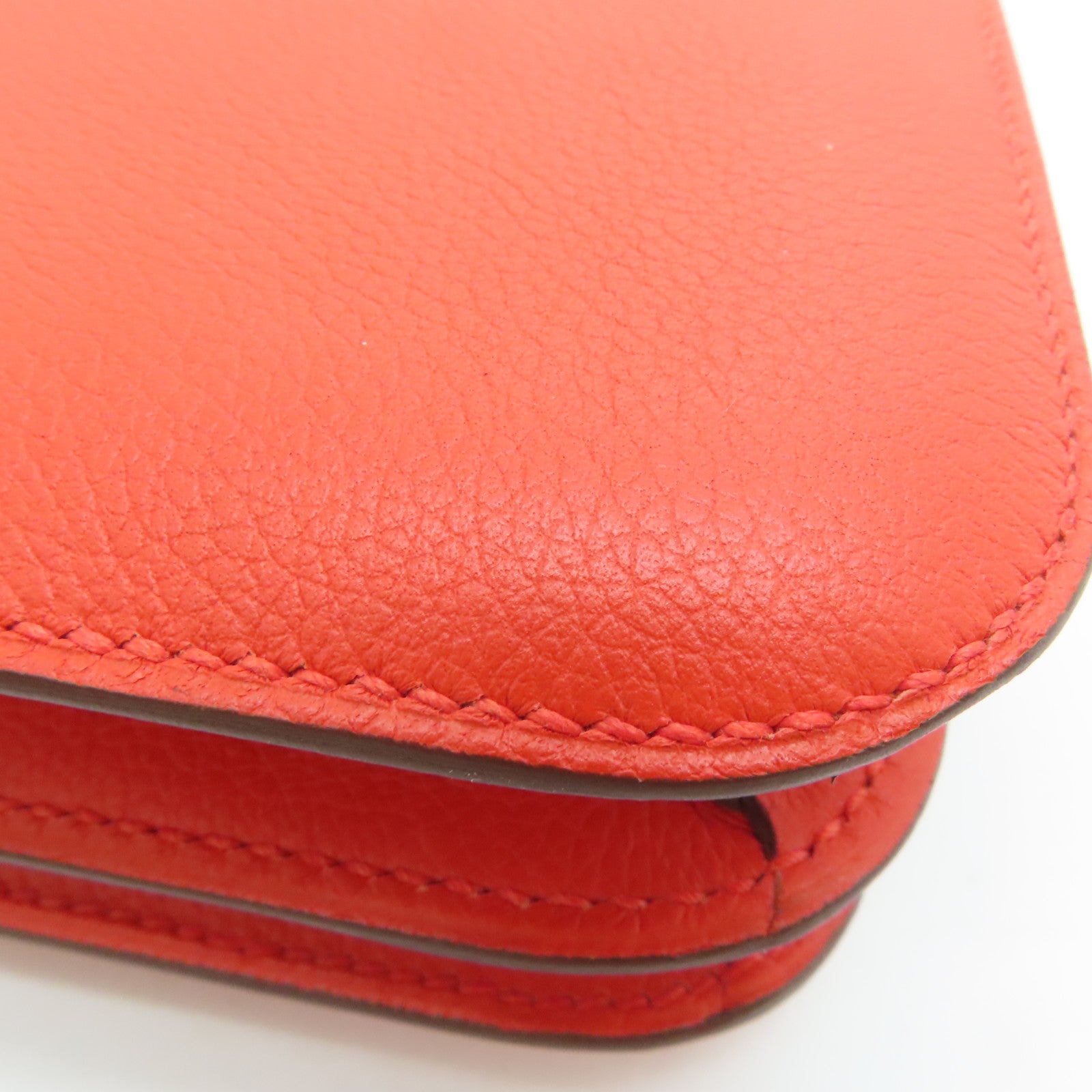 HERMES Evercolor Leather Constance Mini Silver Buckle Shoulder Bag Capucine Orange