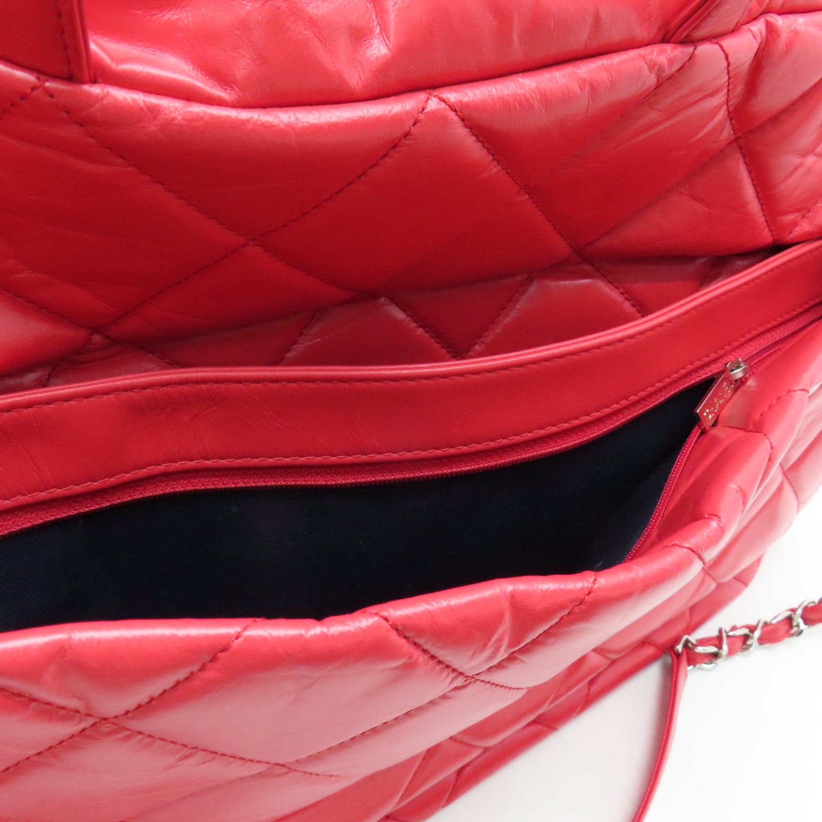 CHANEL 【激減優惠】菱格牛皮皮革Shoulder Bag銀扣手挽肩背兩用袋紅色