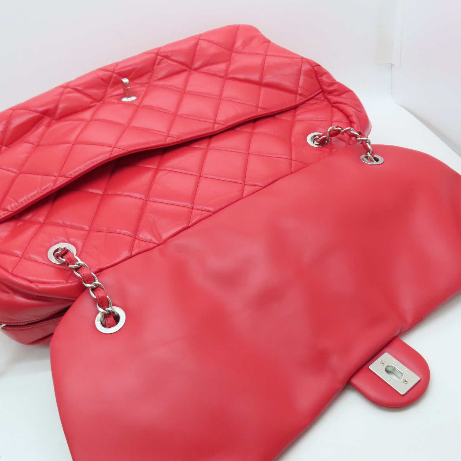 CHANEL 【激減優惠】菱格牛皮皮革Shoulder Bag銀扣手挽肩背兩用袋紅色