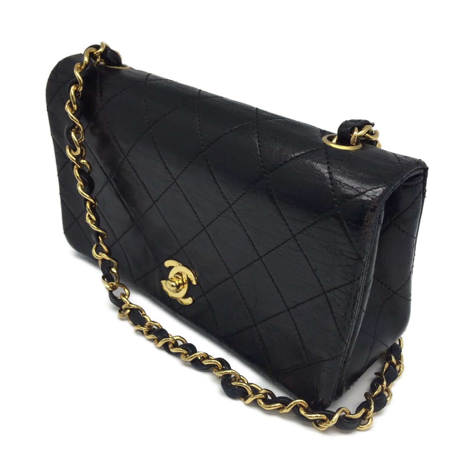 CHANEL 【激減優惠】菱格羊皮皮革Vintage Chain Shoulder金扣鏈帶肩背袋黑色