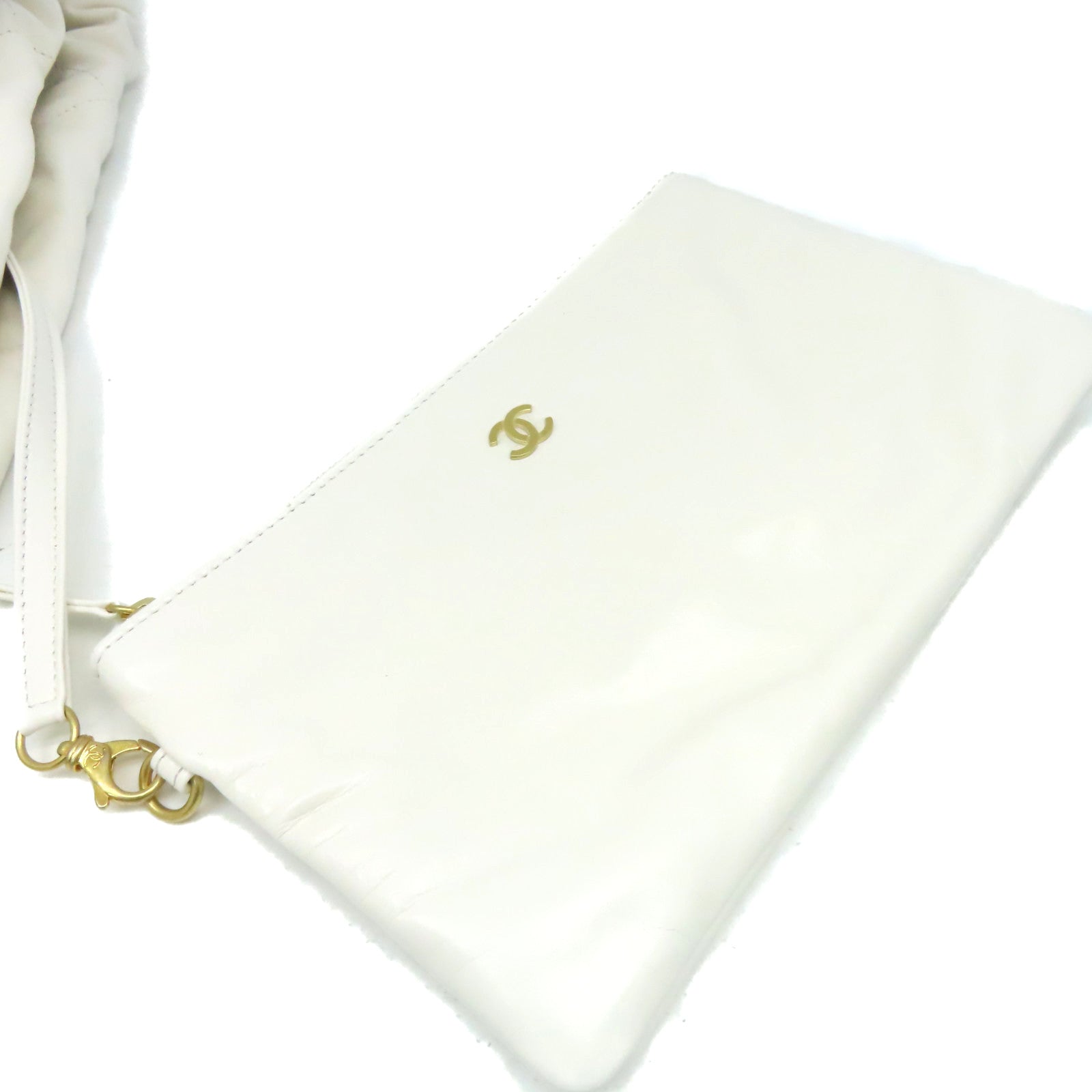 CHANEL 菱格牛皮皮革Chanel 22Shoulder Bag金扣鏈帶肩背袋米白色