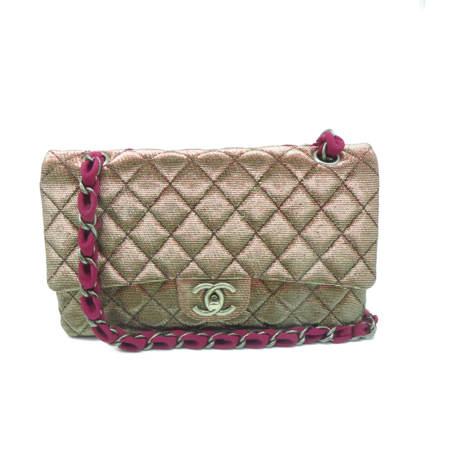 CHANEL Rhombus Nylon Chain Shoulder Gold Buckle Shoulder Bag Gold/Red
