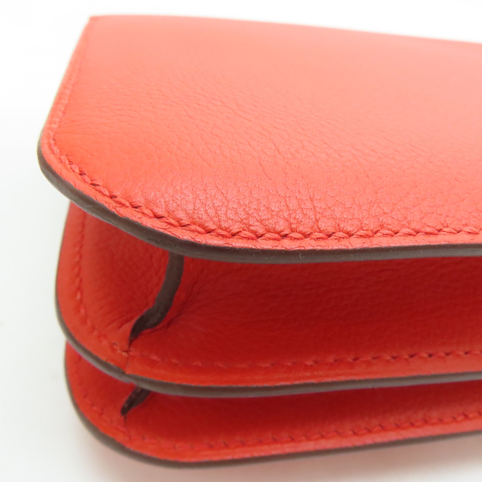 HERMES Evercolor Leather Constance Mini Silver Buckle Shoulder Bag Capucine Orange