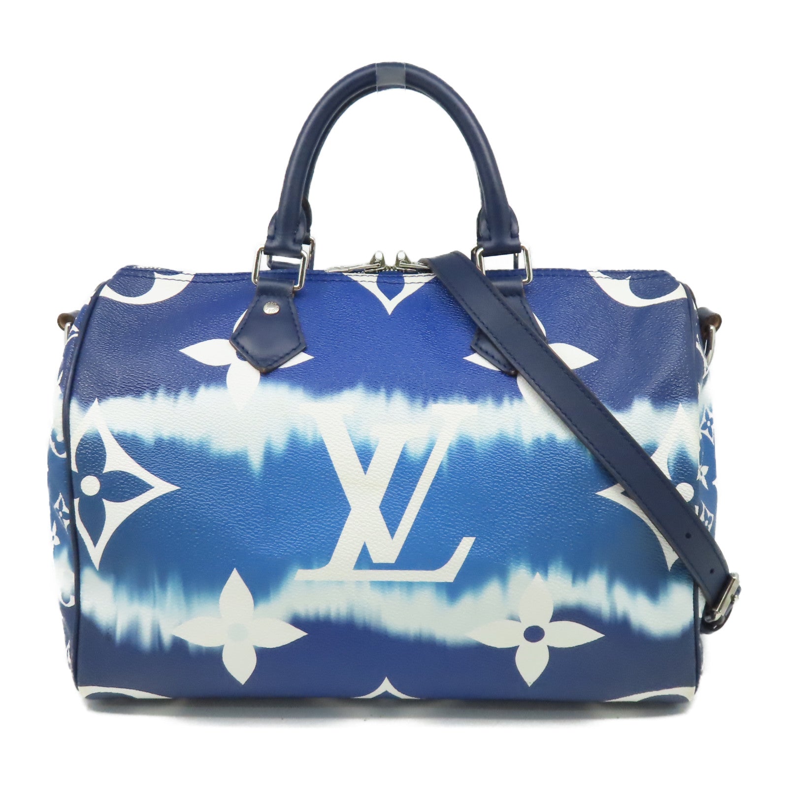 LOUIS VUITTON Monogram Speedy 30 Bandouiere銀扣手挽肩背兩用袋藍色