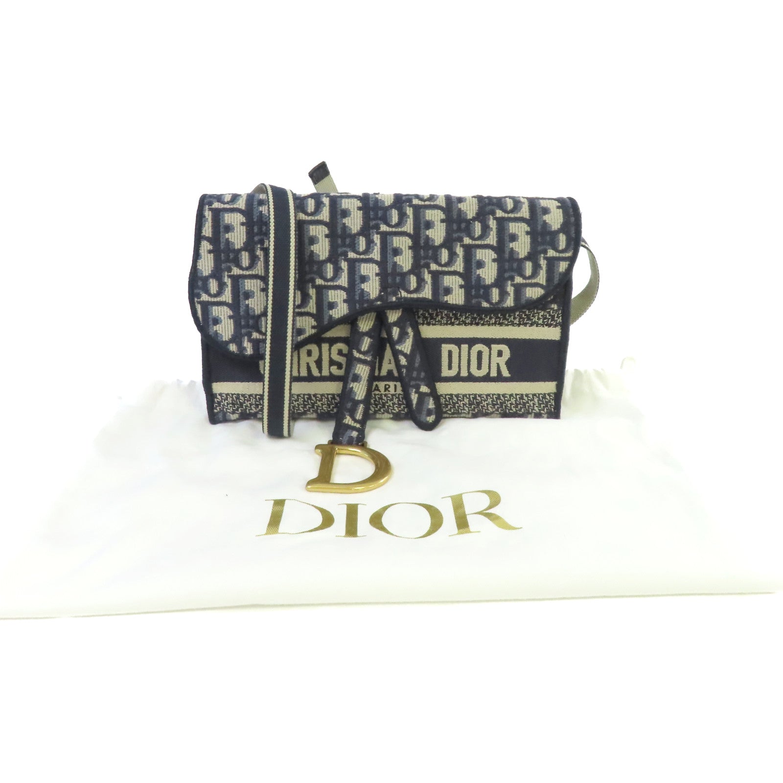 Dior Oblique帆布Saddle Waist Bag金扣腰包寶藍色/啡色