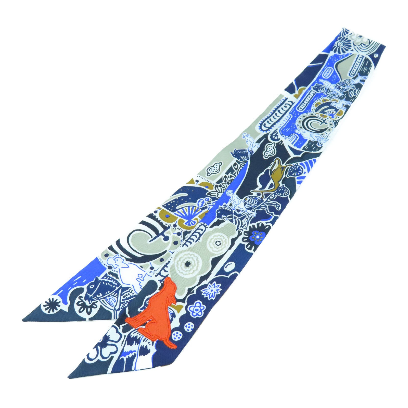 HERMES Silk Twilly Scarf Blue Color