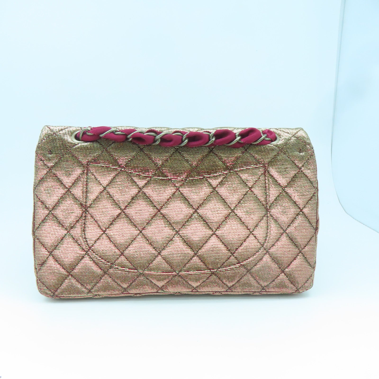 CHANEL Rhombus Nylon Chain Shoulder Gold Buckle Shoulder Bag Gold/Red