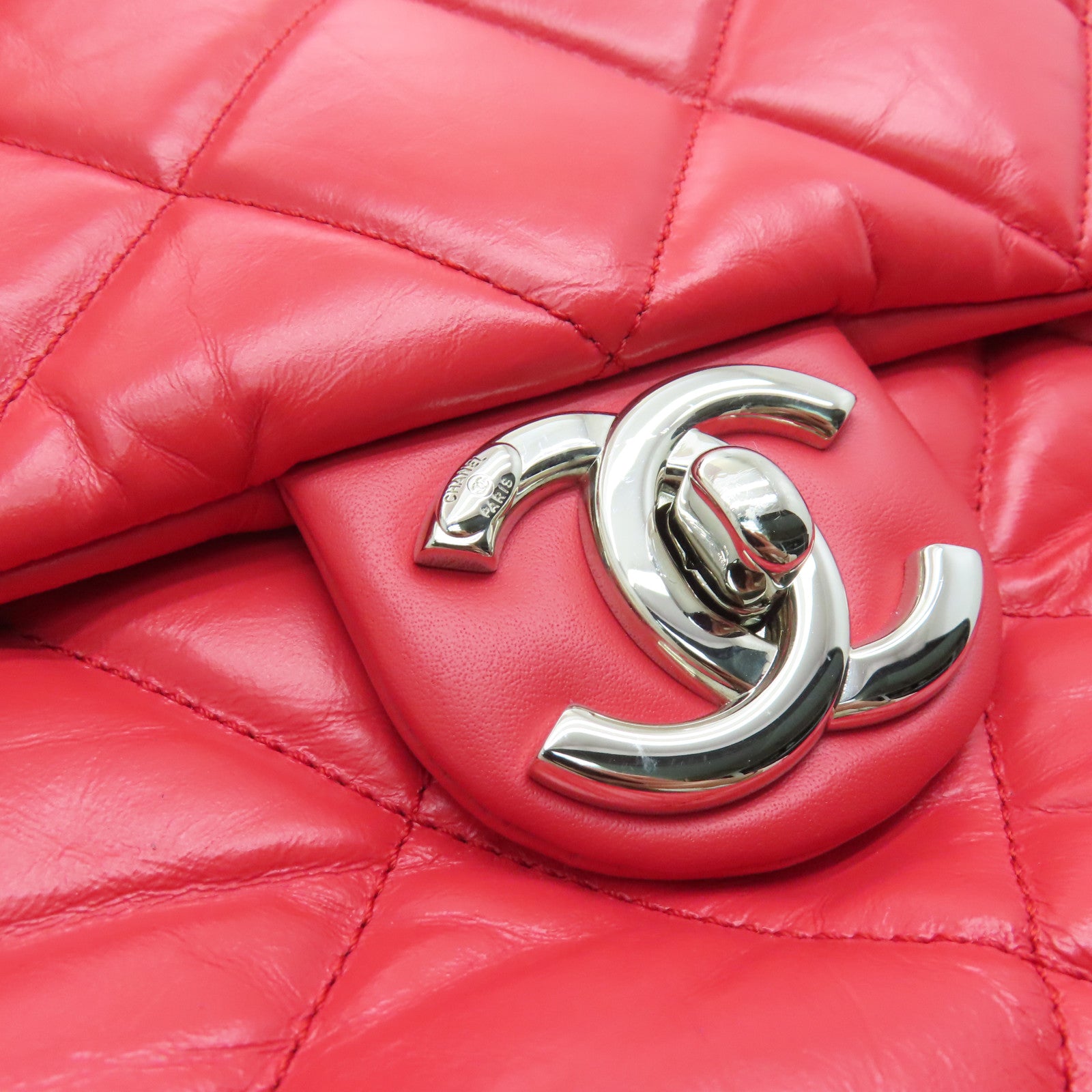 CHANEL 【激減優惠】菱格牛皮皮革Shoulder Bag銀扣手挽肩背兩用袋紅色