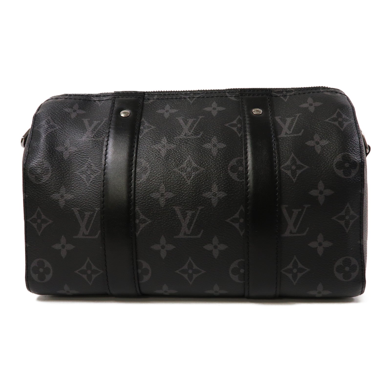 LOUIS VUITTON Monogram Eclipse Keepall Bandouliere 25銀扣肩背袋黑色