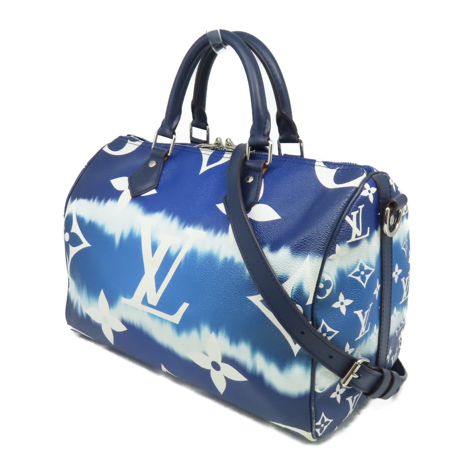 LOUIS VUITTON Monogram Speedy 30 Bandouiere銀扣手挽肩背兩用袋藍色