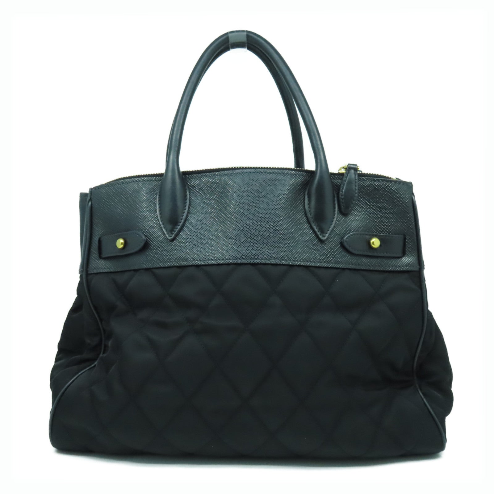 PRADA 【激減優惠】菱格尼龍/牛皮皮革2 Way Shoulder Bag金扣手挽肩背兩用袋黑色
