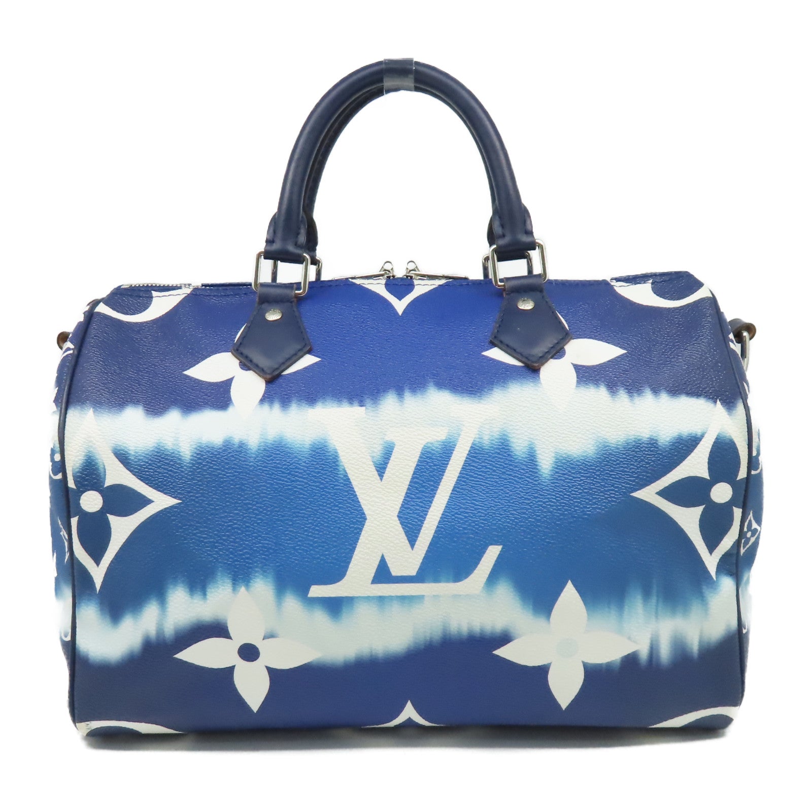 LOUIS VUITTON Monogram Speedy 30 Bandouiere銀扣手挽肩背兩用袋藍色