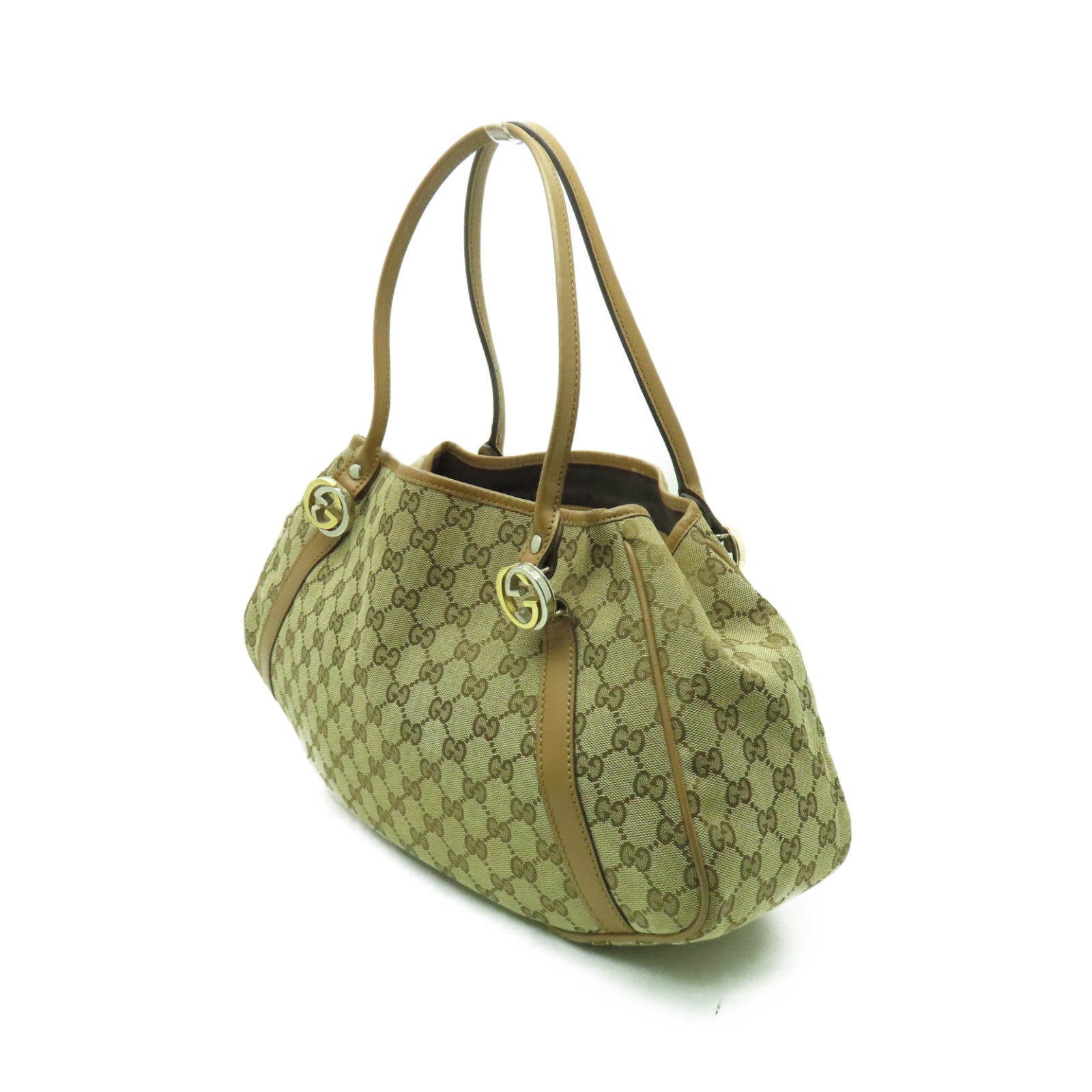 GUCCI 帆布Shoulder Bag金扣肩背袋棕色
