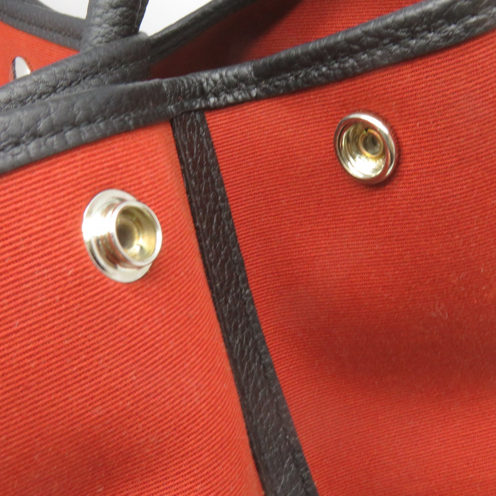 HERMES 帆布GardenParty PM Tote Bag銀扣手拿包紅色