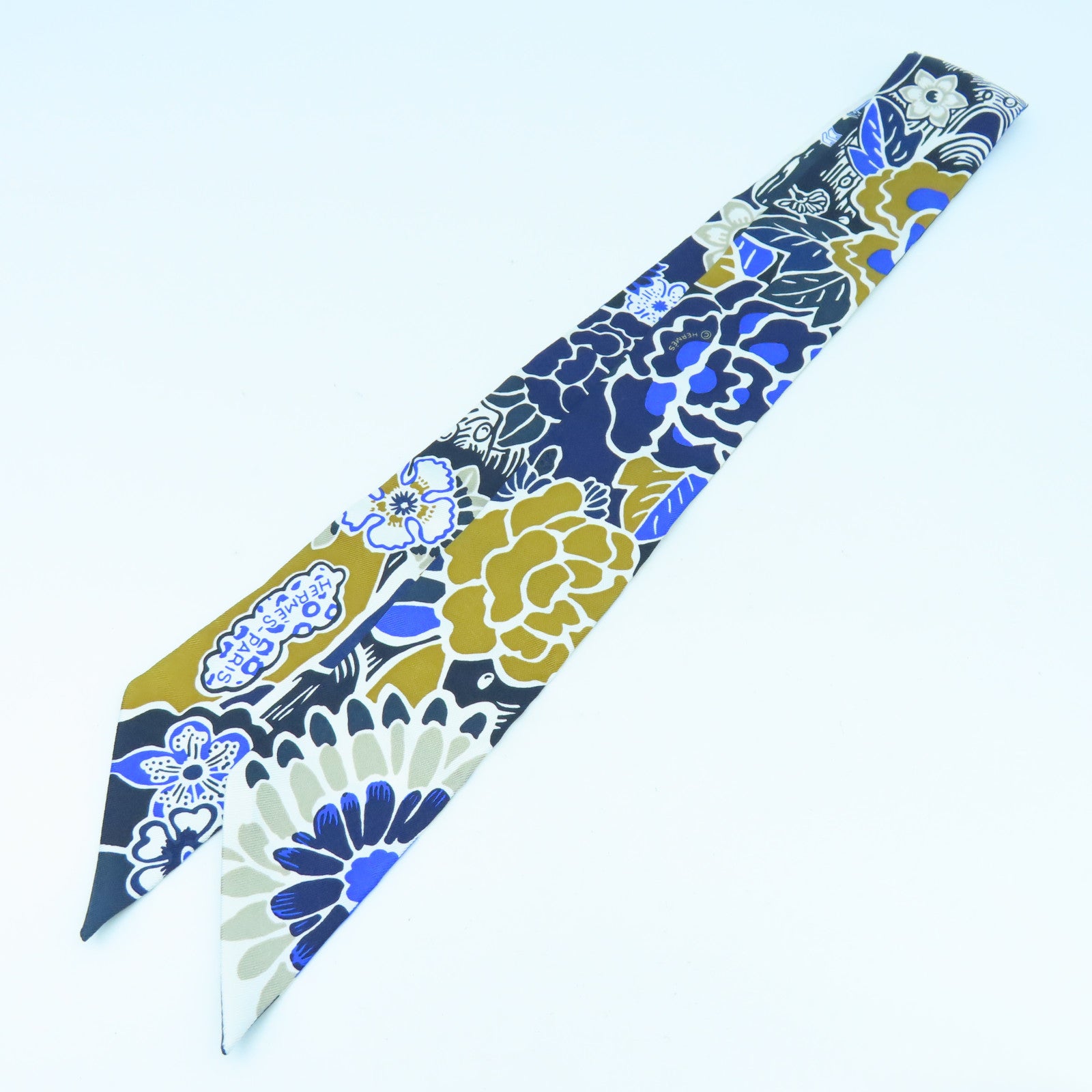 HERMES Silk Twilly Scarf Blue Color