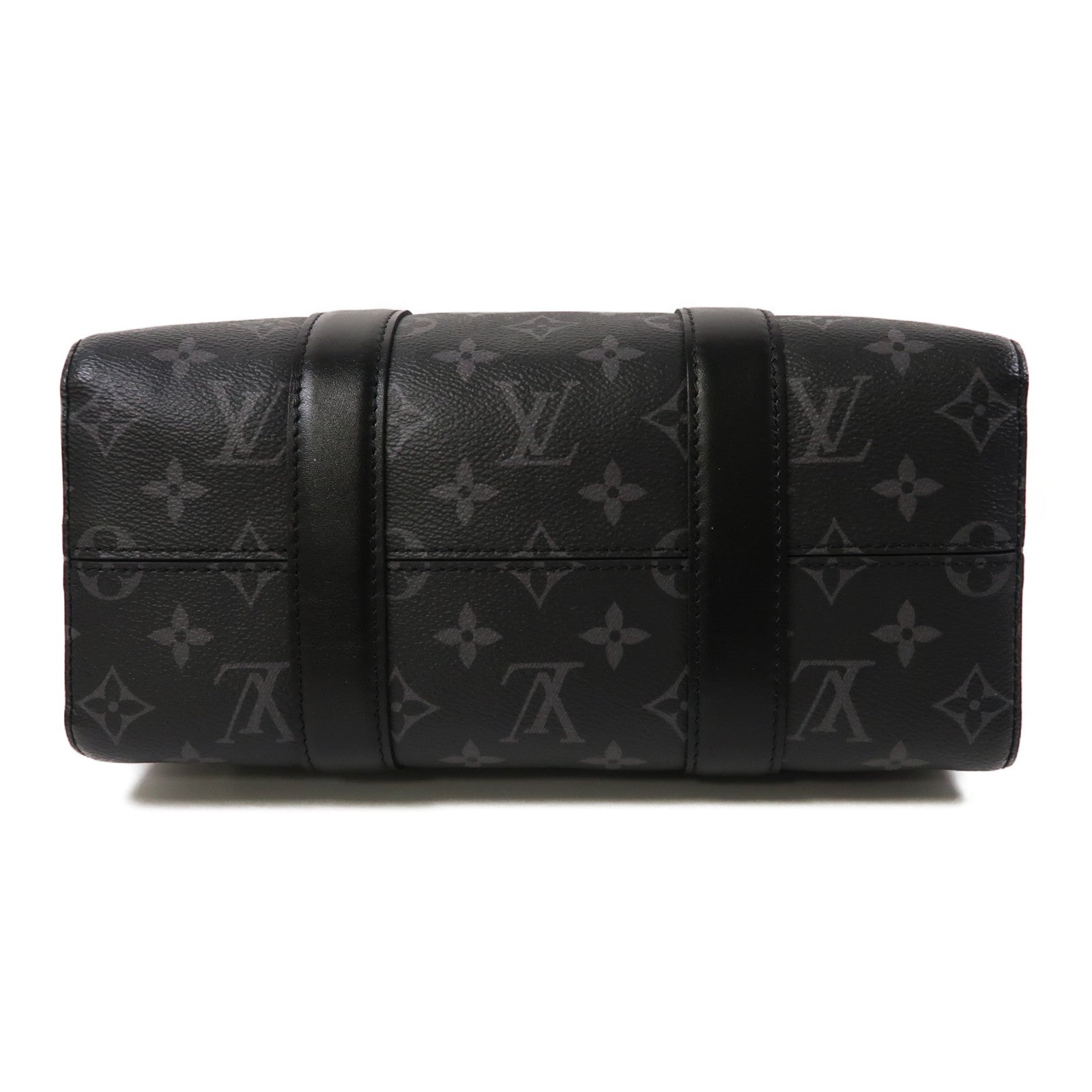 LOUIS VUITTON Monogram Eclipse Keepall Bandouliere 25銀扣肩背袋黑色