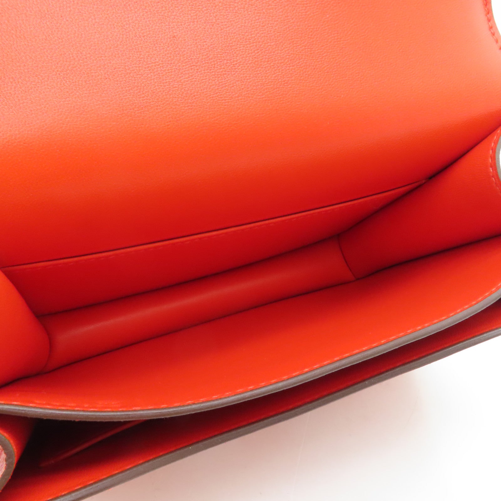 HERMES Evercolor Leather Constance Mini Silver Buckle Shoulder Bag Capucine Orange
