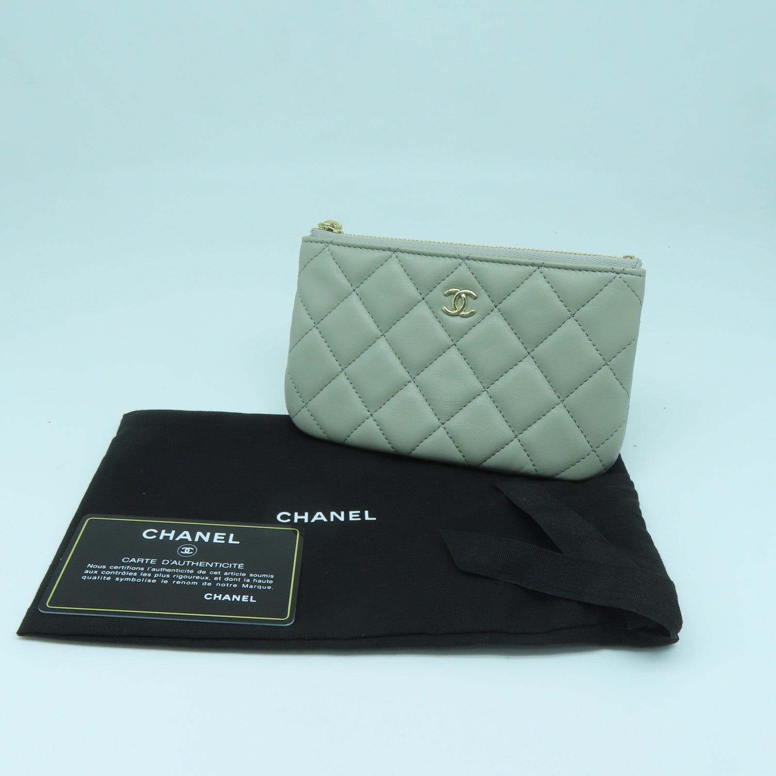 CHANEL diamond leather Pouch gold buckle clutch taupe