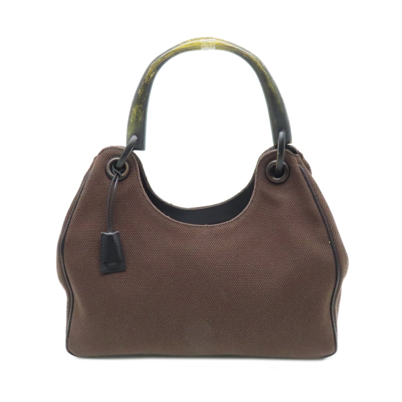 GUCCI canvas Tote Bag silver buckle handle bag brown