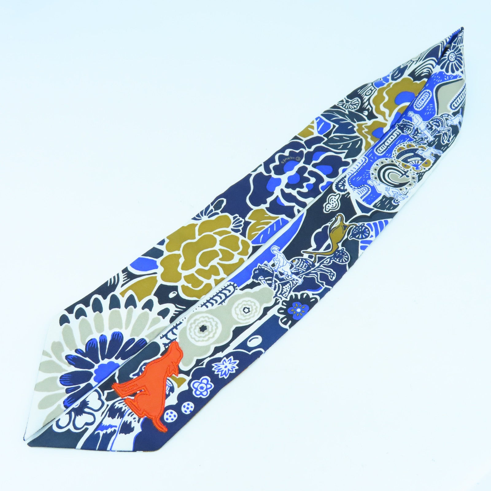 HERMES Silk Twilly Scarf Blue Color