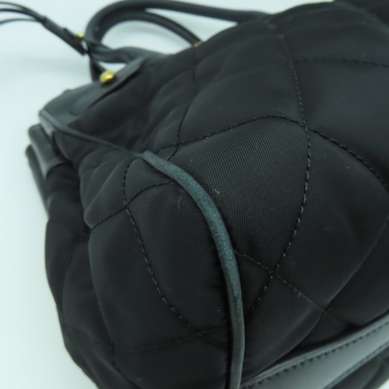 PRADA 【激減優惠】菱格尼龍/牛皮皮革2 Way Shoulder Bag金扣手挽肩背兩用袋黑色
