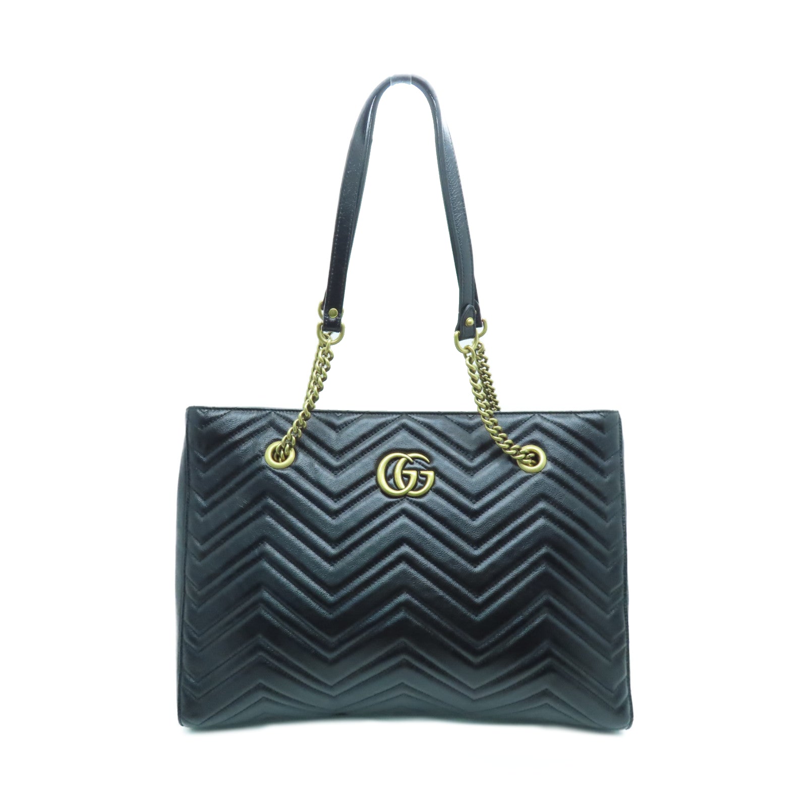 GUCCI 牛皮皮革GG Marmont Tote Bag金扣肩背袋/手挽袋黑色