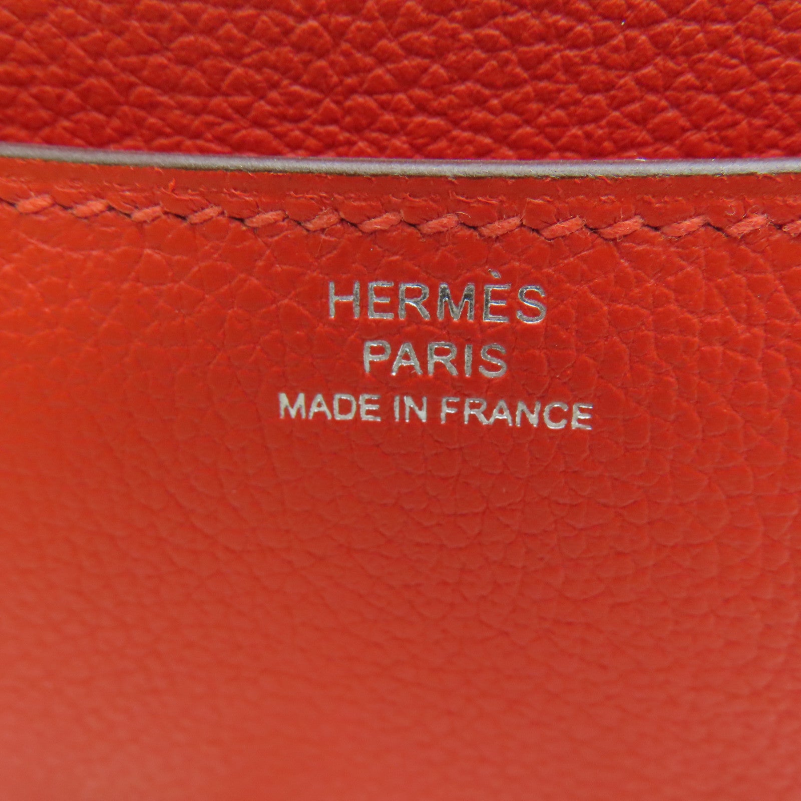 HERMES Evercolor Leather Constance Mini Silver Buckle Shoulder Bag Capucine Orange