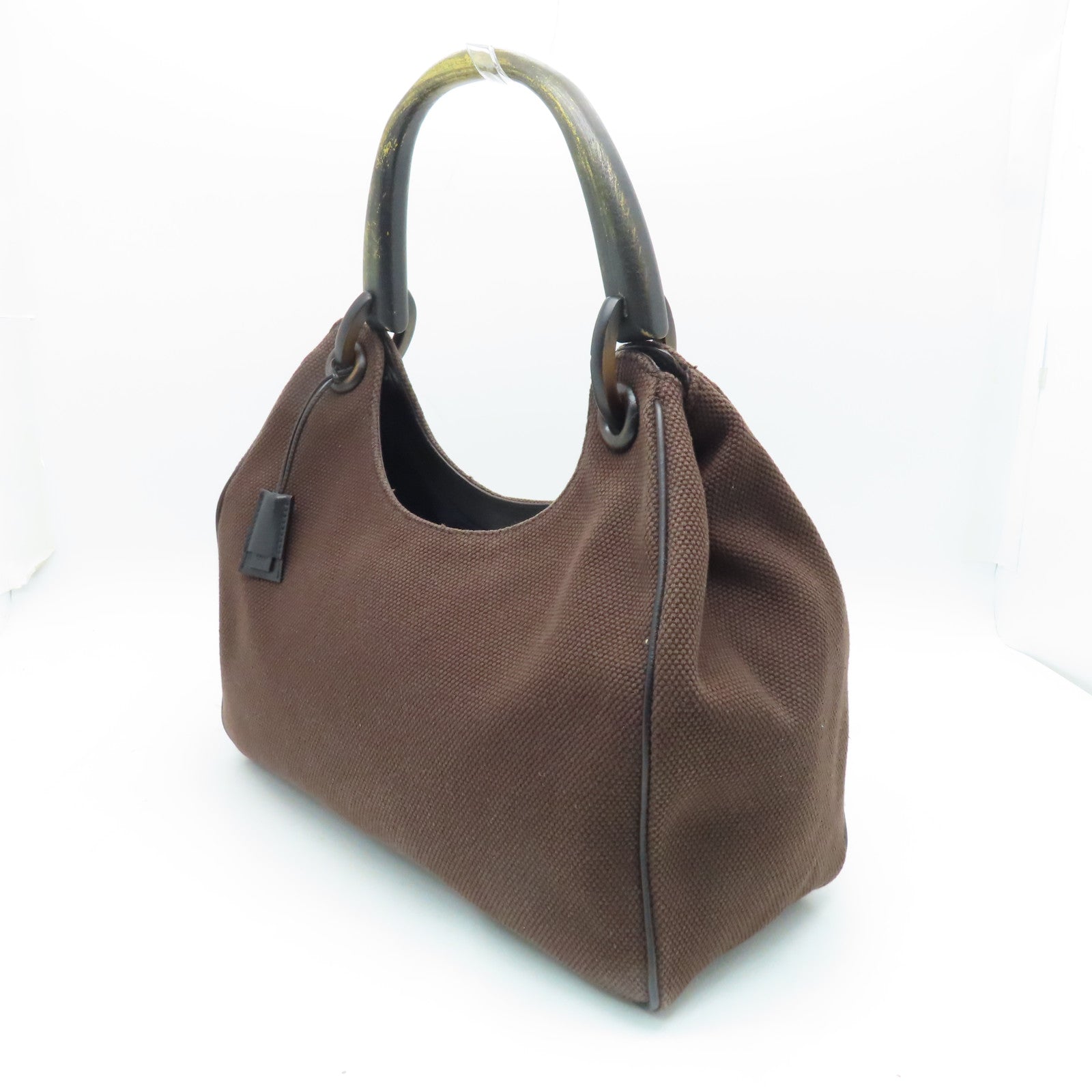 GUCCI canvas Tote Bag silver buckle handle bag brown