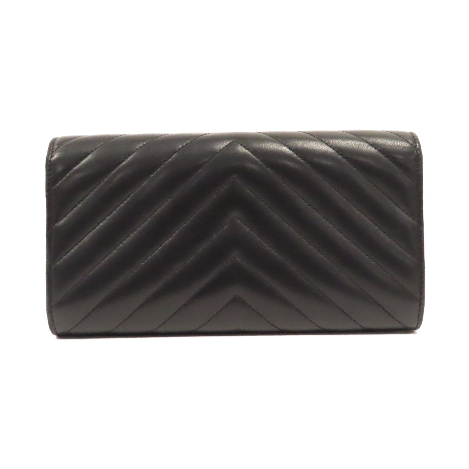 CHANEL 斜紋羊皮皮革Long Wallet銀扣長錢包黑色