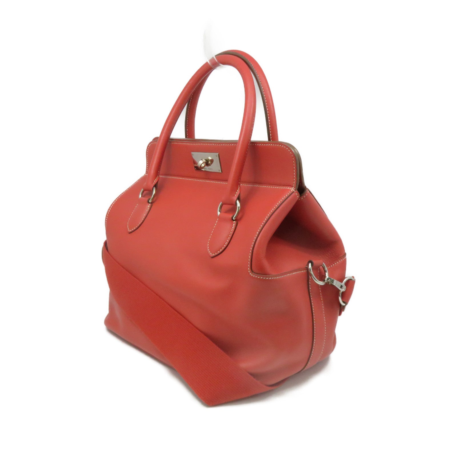 HERMES 【激減優惠】Swift皮革Toolbox 26 2Way Shoulder Bag銀扣手挽肩背兩用袋9M橙色
